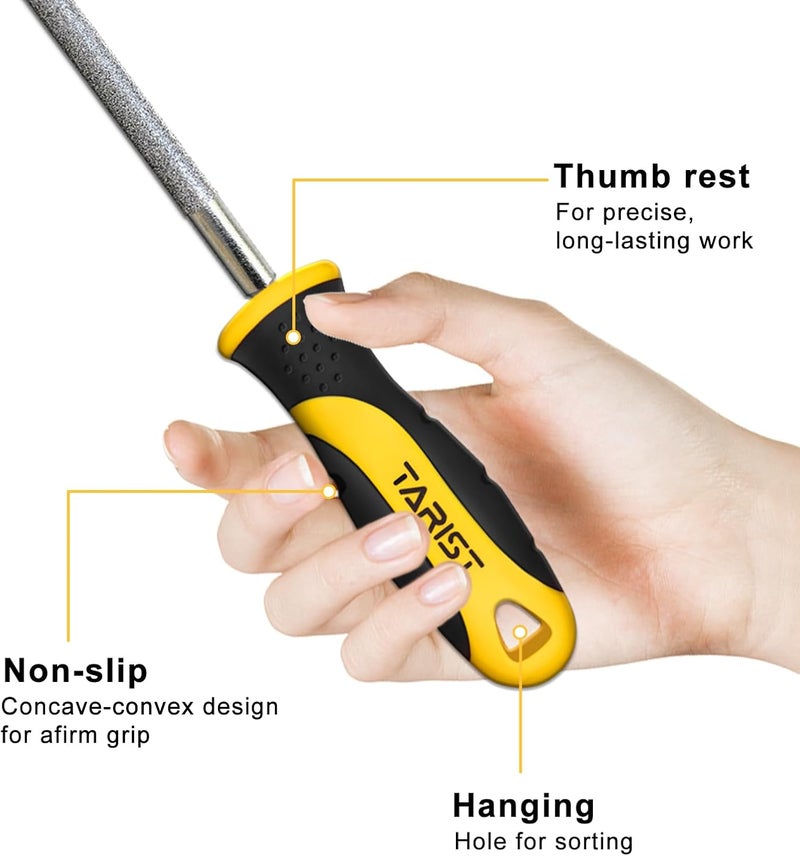 TARIST Diamond File Set, 3-Piece, 8-inch, Includes Flat/Half-Round/Round. For Sharpening Lawn Mower Blades, Garden Shears, Axe, Knife - Tool Sharpener for Metal, Tile, Ceramic, Glass, Stone and more - Image 5